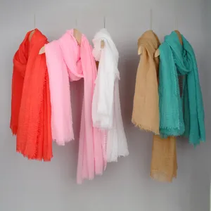 Écharpe femme en coton et lin avec franges, beau châle léger multicolore pour toutes saisons.