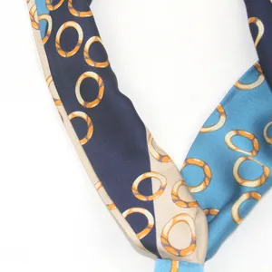 Chic skinny silk scarf featuring geometric chain print and versatile color block design.