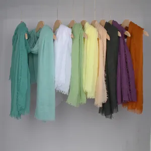 Écharpe en coton et lin multicolore pour femme, châle à franges unies automne hiver.
