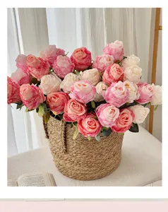 Artificial silk burnt edge roses bouquet vintage style fake flowers home decor photo props