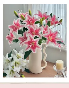 Artificial lily flowers bouquet faux floral arrangement for home decor living room table 1