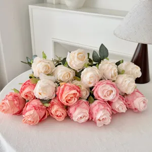 Retro Burnt Edge Artificial Silk Rose Single Stem Flower For Home Decoration Photography Props Fake Flowers