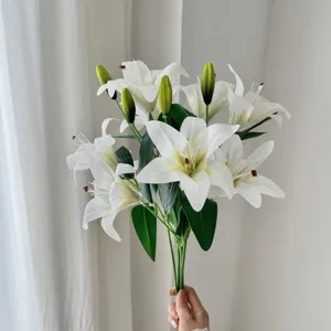 Artificial lily flower bouquet white faux floral arrangement for home decor wedding party