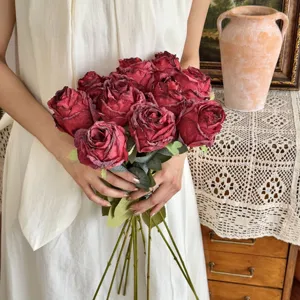 Vintage artificial rose bouquet scorched edge silk flowers home decor photography props