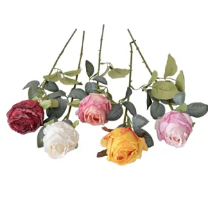 Artificial roses bouquet silk faux flowers retro long stem home decoration photo props