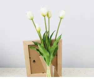 Artificial white tulip bouquet PU silicone flowers simulation floral home decoration detail view