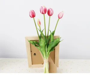 Artificial Tulip Flower Bouquet PU Simulation Flowers Home Decor Table Ornament Pink