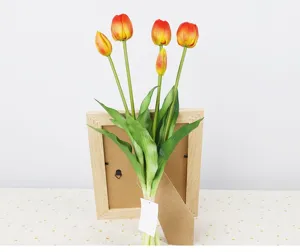 Artificial tulip flower detail view, realistic PU soft rubber floral bouquet for home decor.