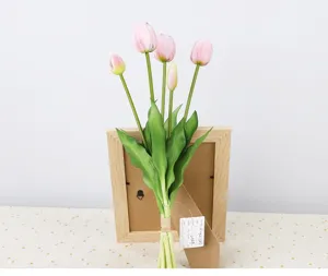 Artificial pink tulip bouquet home decor realistic silicone flower arrangement ornament