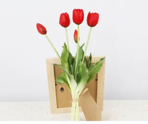 Artificial red tulip bouquet PU silicone fake flowers for home decoration design