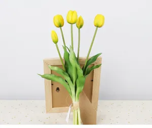 Yellow artificial tulip bouquet faux flowers for home decor flower arrangements