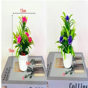 Artificial lotus flower potted plant miniature green plant home office table decoration detail.