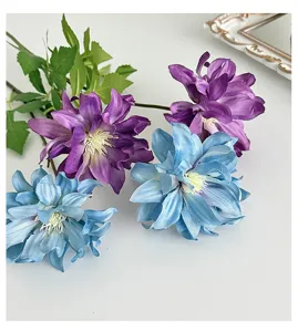 Künstliche Dahlien Blumen 2 Köpfe Seidenblumen Gesteck für Heimdekoration Hochzeit Tisch Requisiten