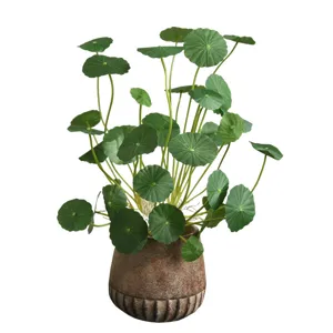 Artificial money plant in retro pot fake green leaf potted decoration for indoor home desk