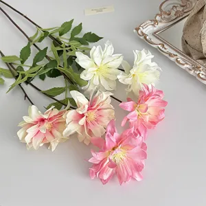 Künstliche Dahlien Blumen 2-Köpfe rosa weiß Deko für Hochzeit Fotografie Requisiten Hauptansicht