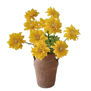 Kunstblumen Dahlien Strauß mit Retro Vase Künstliche Blumen für Tischdeko Heimdekoration