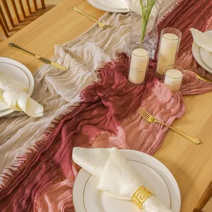 Camino de mesa bohemio arrugado gasa degradado teñido mantel para fiesta de bodas
