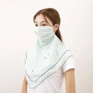 Sun protection face mask veil chiffon embroidered breathable outdoor cycling neck cover
