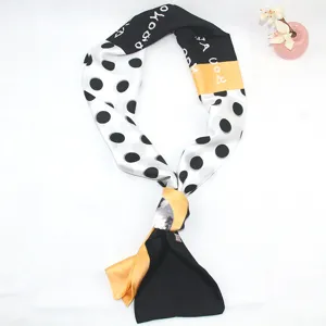 Women's Long Silk Feel Twilly Scarf Geometric Chain Print Skinny Neck Scarf Multifunctional Bag Ribbon Hair Band