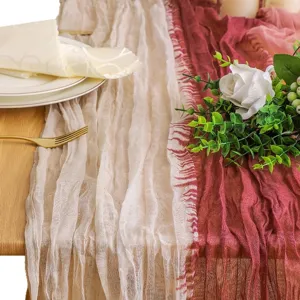 Camino de mesa de gasa estilo bohemio mantel de muselina arrugada para decoración de bodas