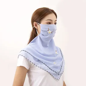 Summer sun protection face mask chiffon embroidered floral scarf outdoor cycling neck cover