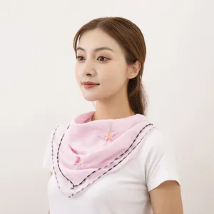 Pink chiffon floral embroidered triangular scarf sun protection face veil for women outdoor