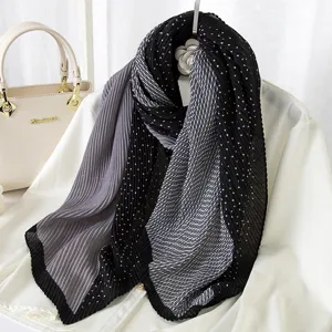 Damen Eleganter Hanf Schal Gepunktet Gestreift Farbblock Langer Umhang Leichter Mode Halstuch