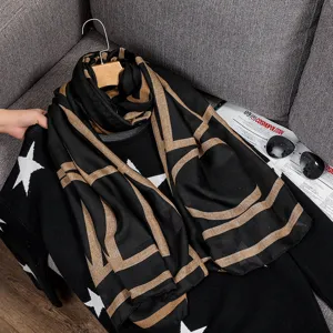 Cotton linen geometric print scarf women spring autumn shawl long fashion versatile wrap