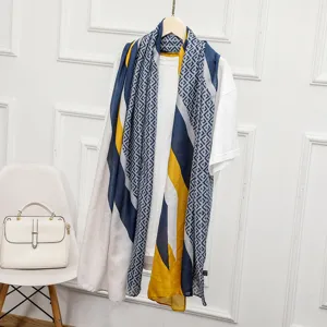 Geometric print cotton linen scarf spring summer women fashion long shawl versatile design