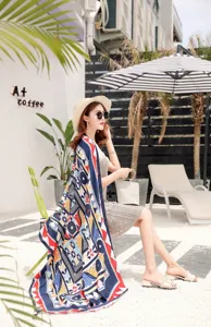 Ethnic printed tassel shawl beach scarf stylish sun protection wrap for travel vacation.