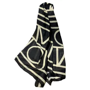 Black and white geometric print long scarf, cotton linen spring autumn fashion shawl wrap.