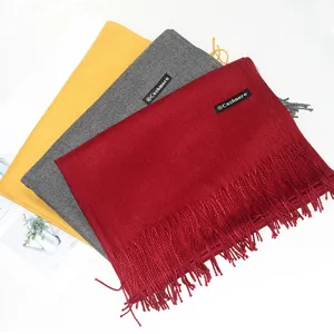 Fall winter imitation cashmere scarf women solid color fringe thick long shawl warm wrap