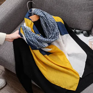 Women Fashion Geometric Printed Scarf Versatile Cotton Blend Long Shawl Spring Autumn Casual Warm Scarf For Commute