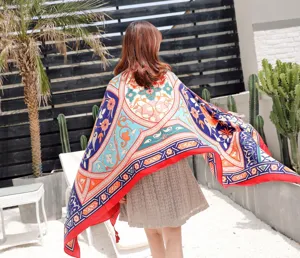 Ethnic print tassel scarf beach shawl bohemian style sun protection wrap for travel vacation women.