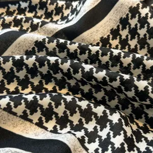 Classic black and white houndstooth silk scarf for women, elegant fashion neckerchief.