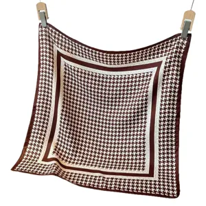 Brown houndstooth square scarf women silk feel neckerchief fashion main display product
