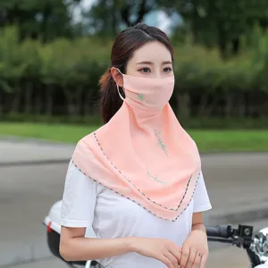 Summer sun protection face mask chiffon anti-UV cycling veil breathable neck cover scarf pink