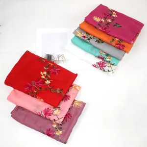 Bohemian floral embroidered cotton linen scarf shawl for women travel sun protection style.