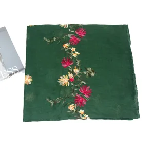 Bohemian Embroidered Cotton Linen Scarf Ethnic Floral Shawl Women Sun Protection