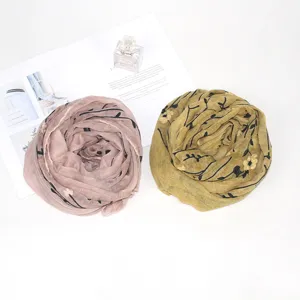 Linen cotton embroidered long scarf women floral wrap shawl sun protection scarf chic
