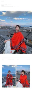 Red ethnic style shawl scarf for women summer beach travel wrap chic new design