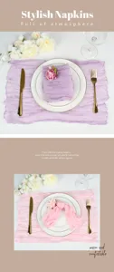 Soft wrinkled gauze napkins and placemats set for bohemian wedding party table decor