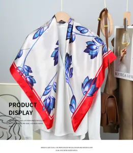 Fashion luxury 90cm satin silk scarf for women, minimalist floral large square shawl.