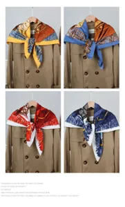 Luxury twill silk square scarf with elegant equestrian saddle print 90x90cm stylish
