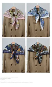 Luxury 90cm silk twill square scarf with vintage floral botanical print for women daily chic style