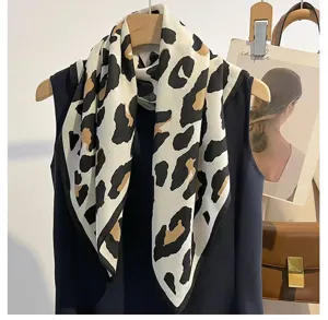Chic leopard print square scarf for women, elegant neckerchief and fashion neck scarf.
