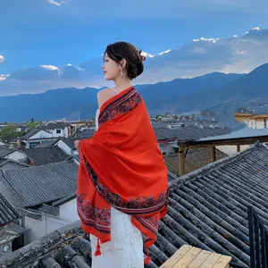 Women Ethnic Style Paisley Printed Tassel Shawl Cotton Scarf Long Beach Sand Beach Towel Travel Vacation Wrap