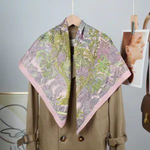Women's Fashion Satin Square Scarf Floral Print Vintage Chic Neckerchief Elegant Hair Scarf For Daily Wear