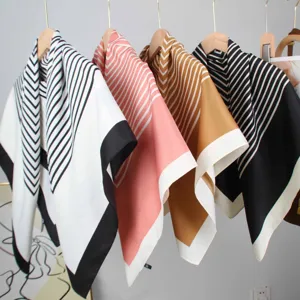 Elegant 90cm striped square twill silk scarf, versatile professional shirt shawl for women.