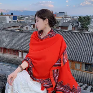 Red ethnic style shawl women summer Nepali beach towel travel vacation scarf accessory